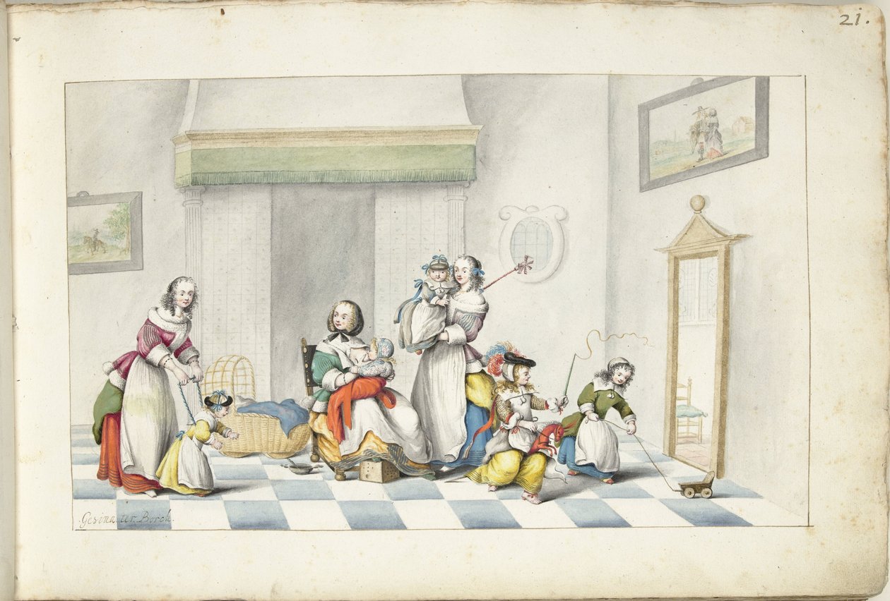 Kinderzimmer mit drei Frauen und Kindern von Gesina ter Borch (signed by artist)