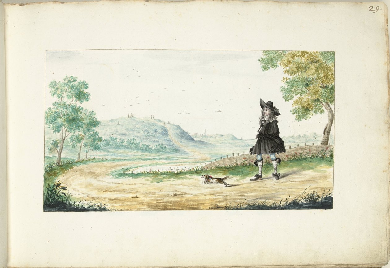 Gehender Herr auf einem Landweg von Gesina ter Borch (signed by artist)