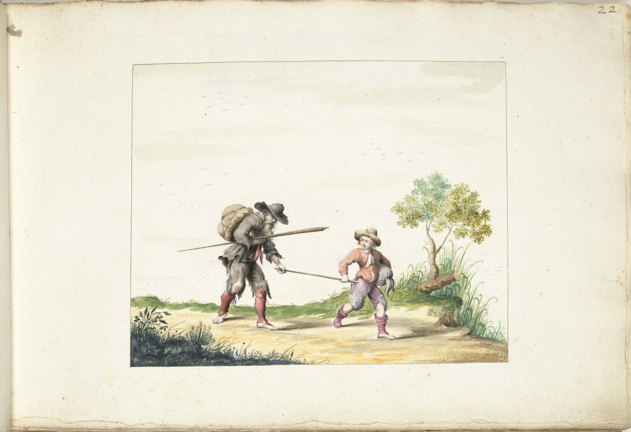Alter blinder Bettler, geführt von einem Jungen von Gesina ter Borch (signed by artist)
