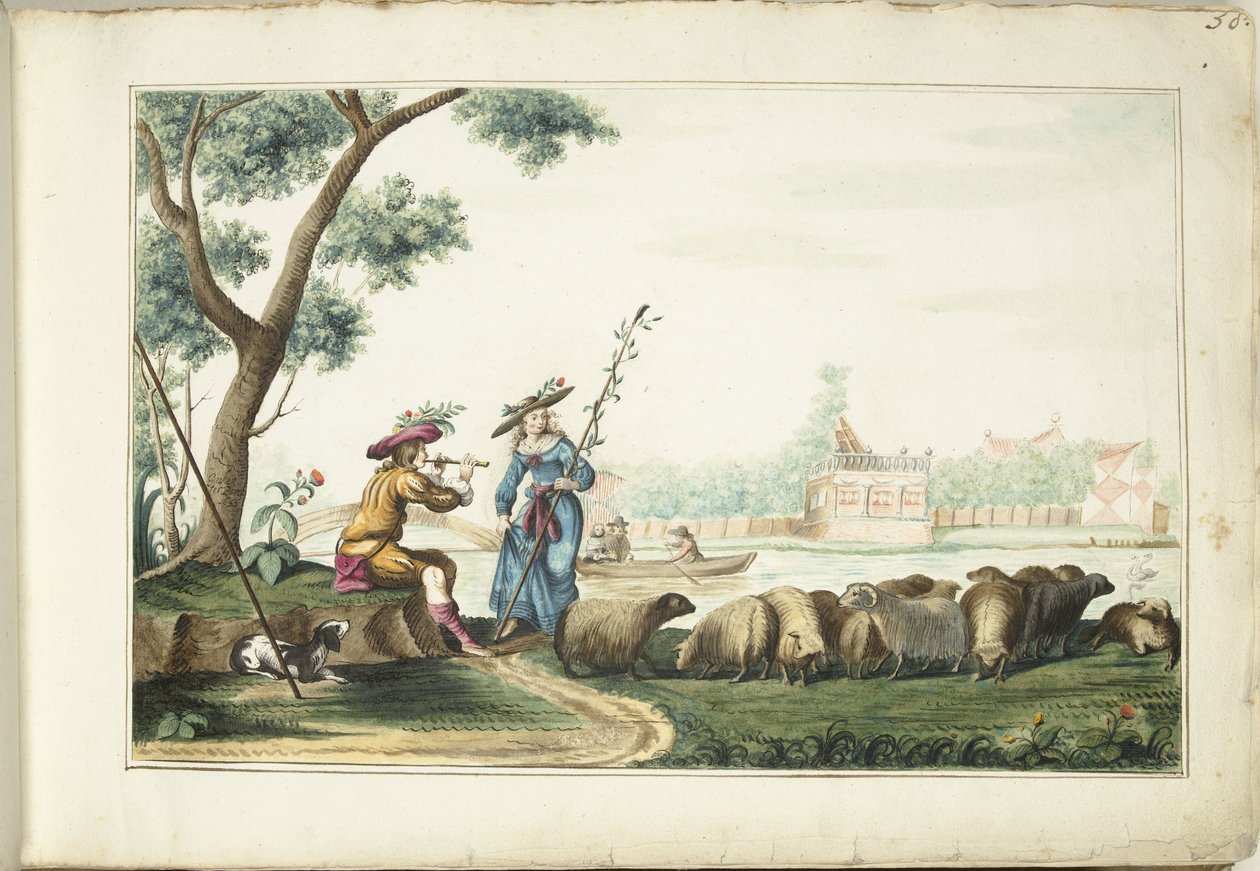 Pastorale Darstellung an einem Fluss von Gesina ter Borch (signed by artist)