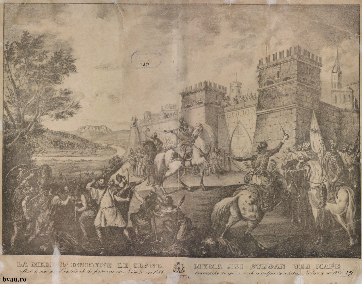 Die Mutter von Stefan dem Großen verweigert ihrem Sohn den Eintritt in die Festung Neamț im Jahr 1484 von Gheorghe Asaky