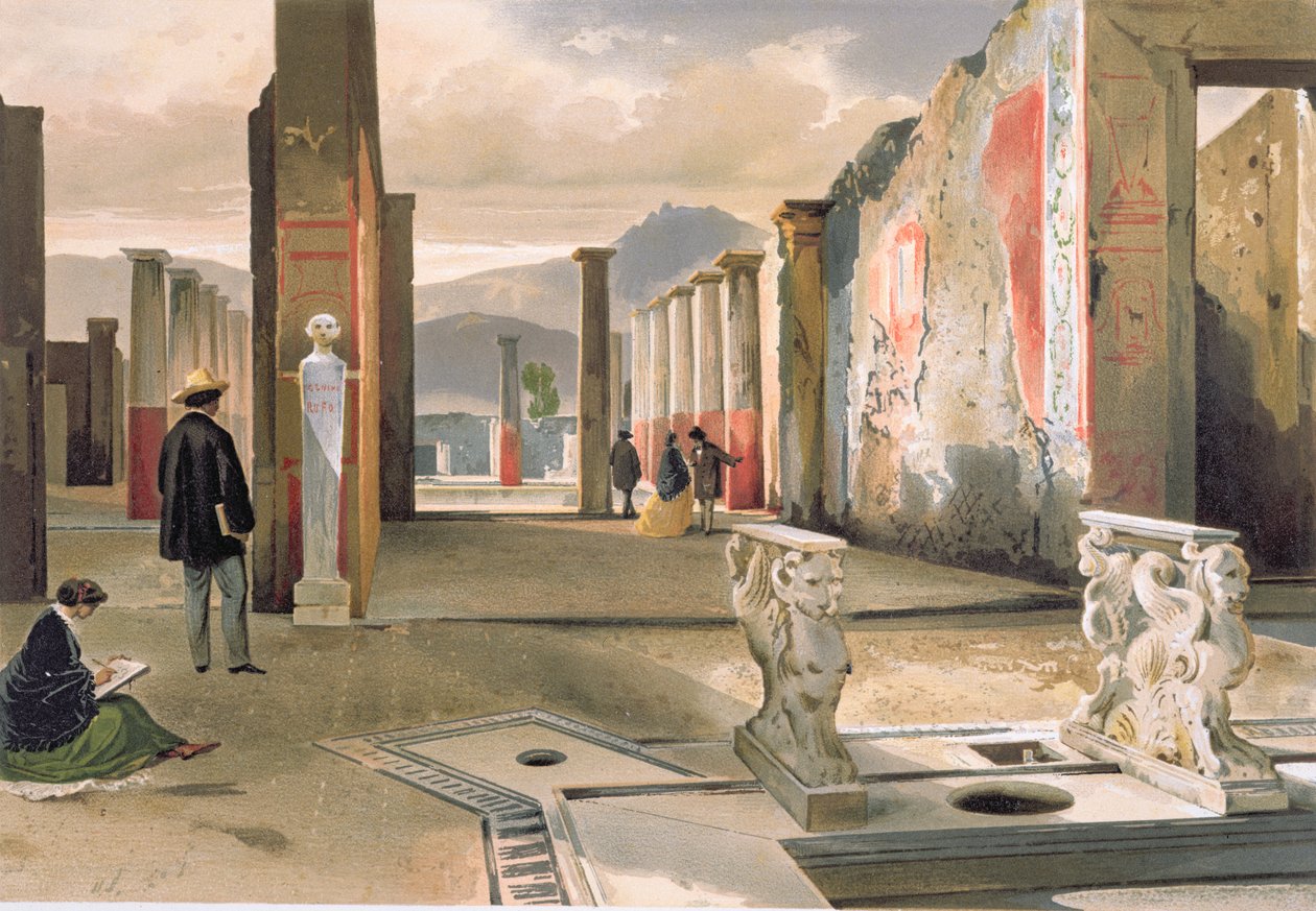 Touristen besuchen die Ruinen von Pompeji, ca. 1860 von Giacinto Gigante