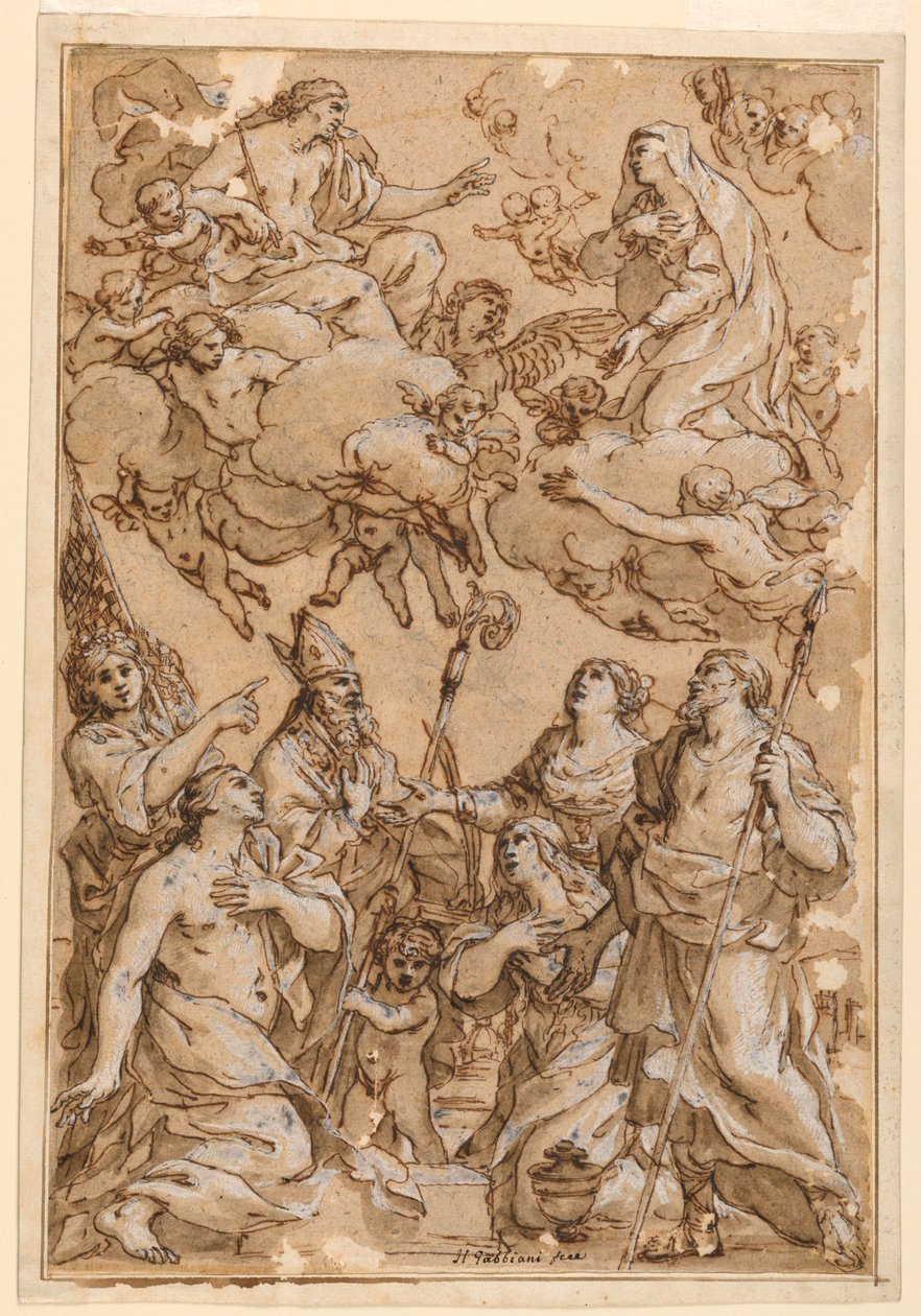 Zeichnung, Christus und die Jungfrau mit Schutzheiligen von Pistoia, 1638 von Giacinto Gimignani