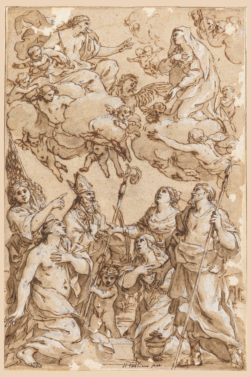 Zeichnung, Christus und die Jungfrau mit den Schutzheiligen von Pistoia, 1638 von Giacinto Gimignani