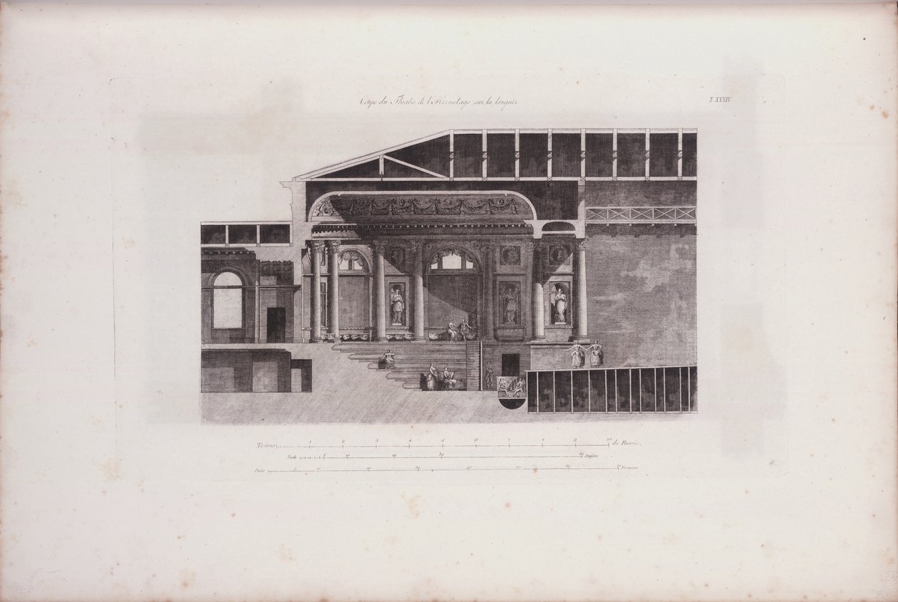 Querschnitt des Auditoriums des Eremitage-Theaters, 1783 von Giacomo Antonio Domenico Quarenghi