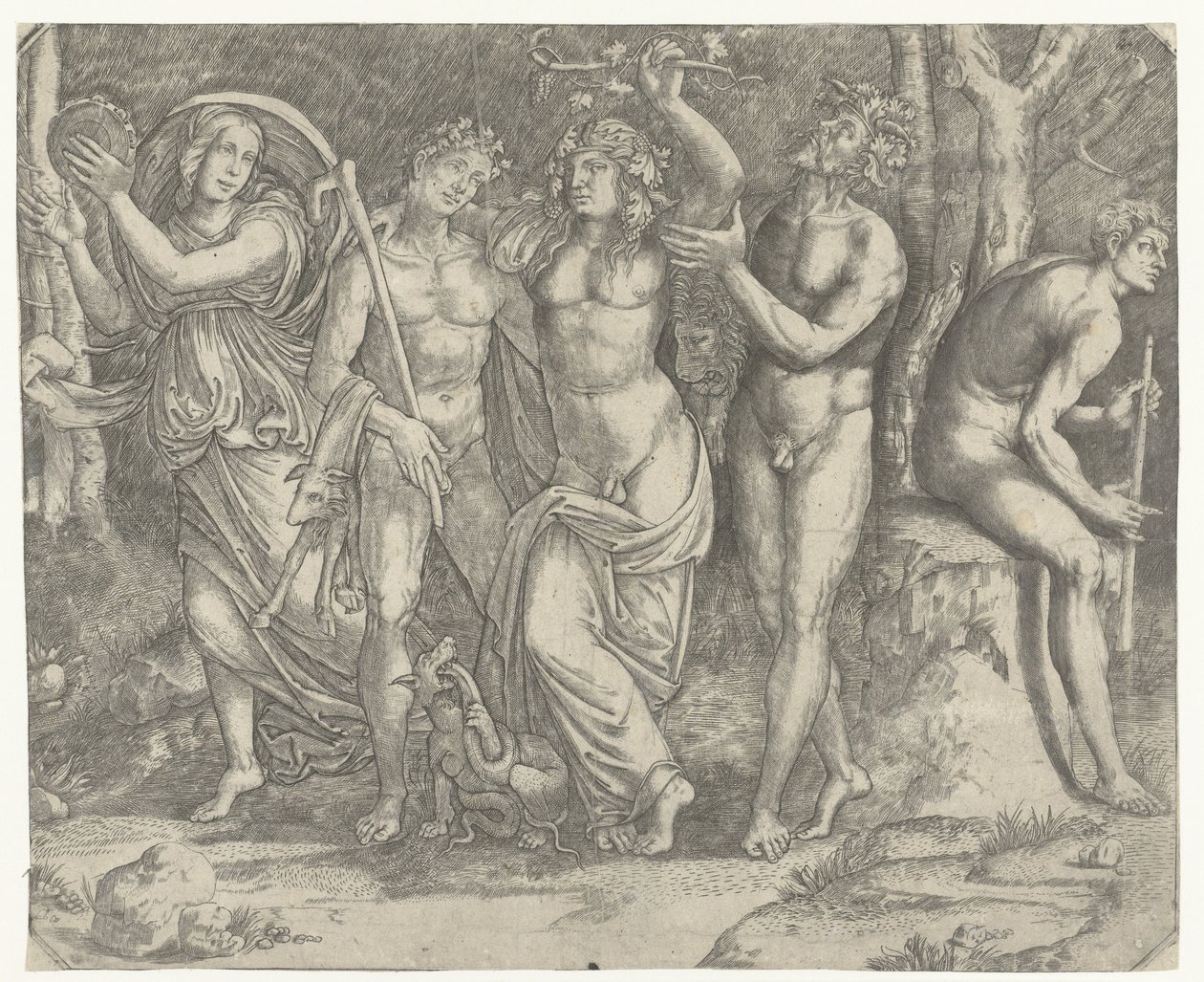 Bacchus und Bacchantinnen und Mänade mit Tamburin von Giacomo Francia