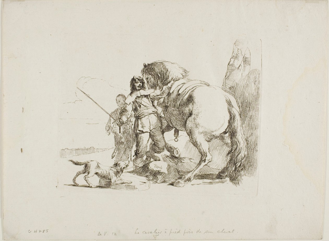 Der Reiter, der neben seinem Pferd steht, aus Capricci von Giambattista Tiepolo