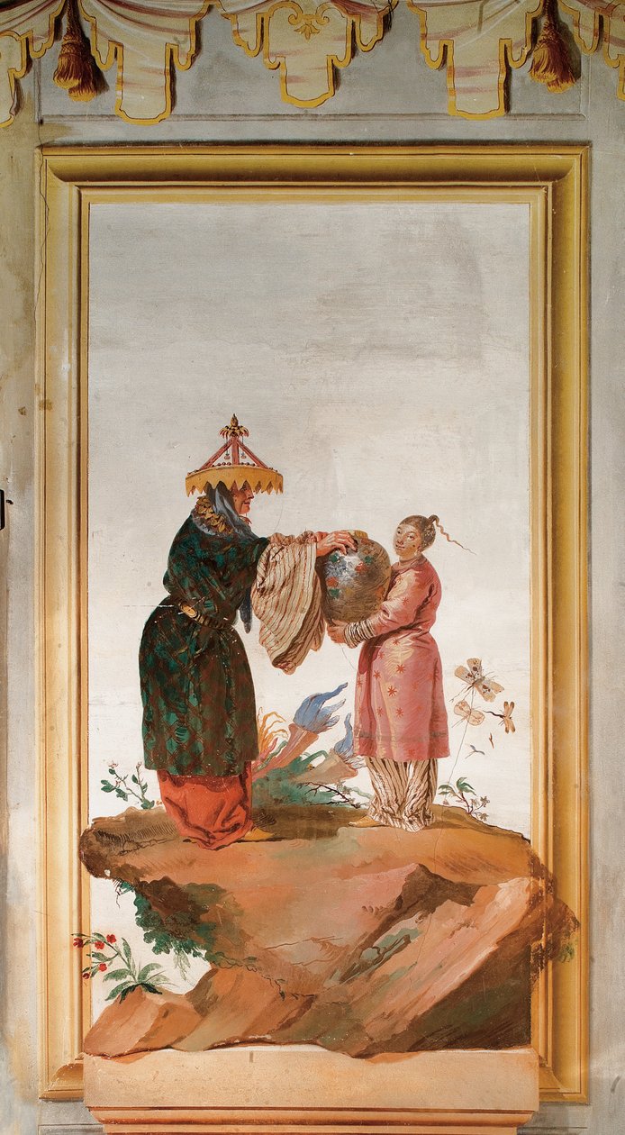 Zwei Figuren mit einer Vase, aus dem Chinesischen Zimmer in der Foresteria von Giovanni Domenico Tiepolo
