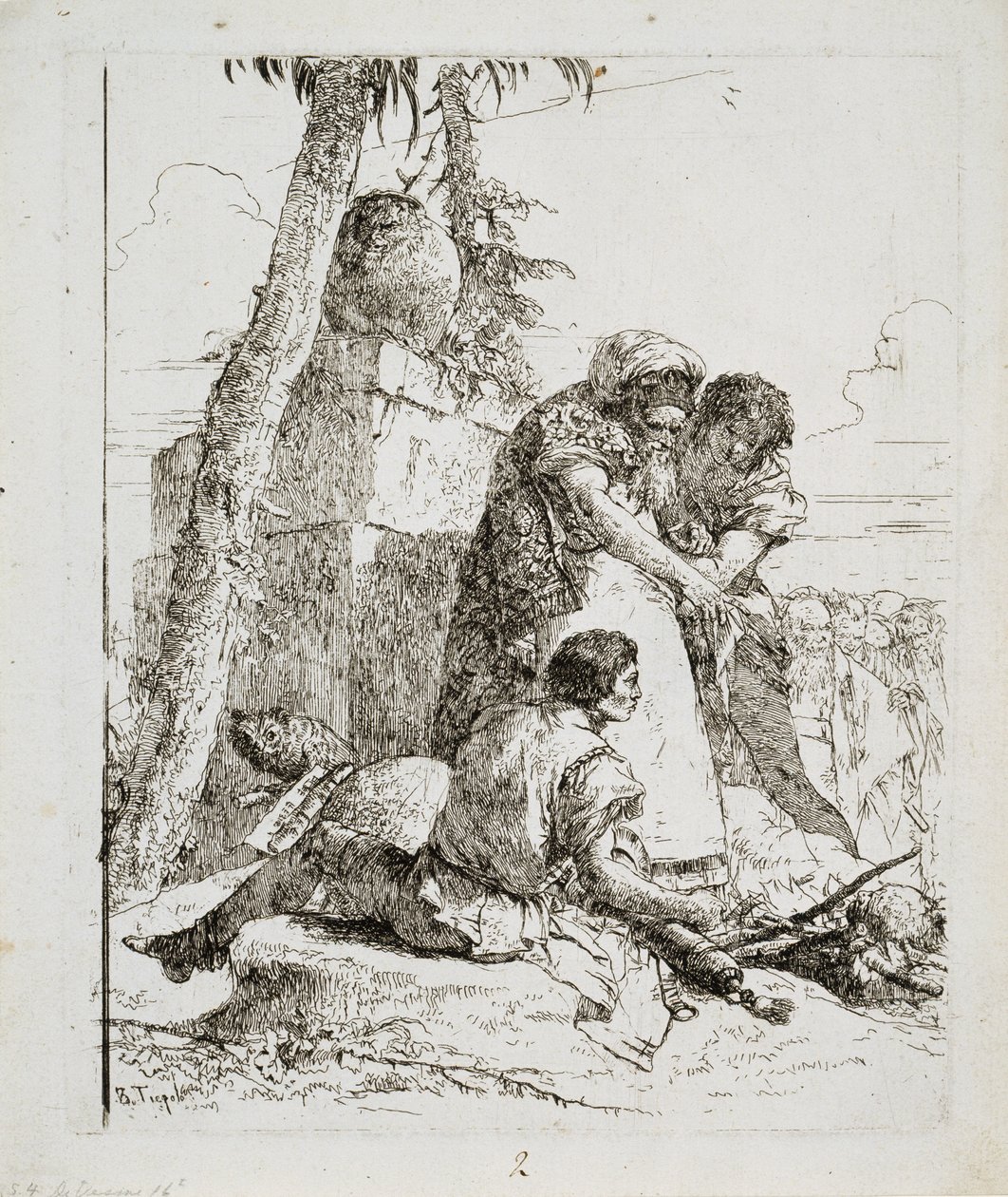 Magier zeigt zwei Jugendlichen einen brennenden Kopf, ca. 1740er von Giovanni Domenico Tiepolo