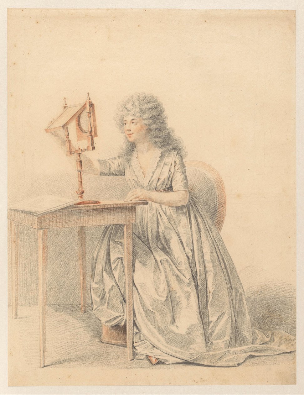 Figurenstudie einer sitzenden Frau mit einem Optikspiegel von Gijsbertus Johannus van den Berg