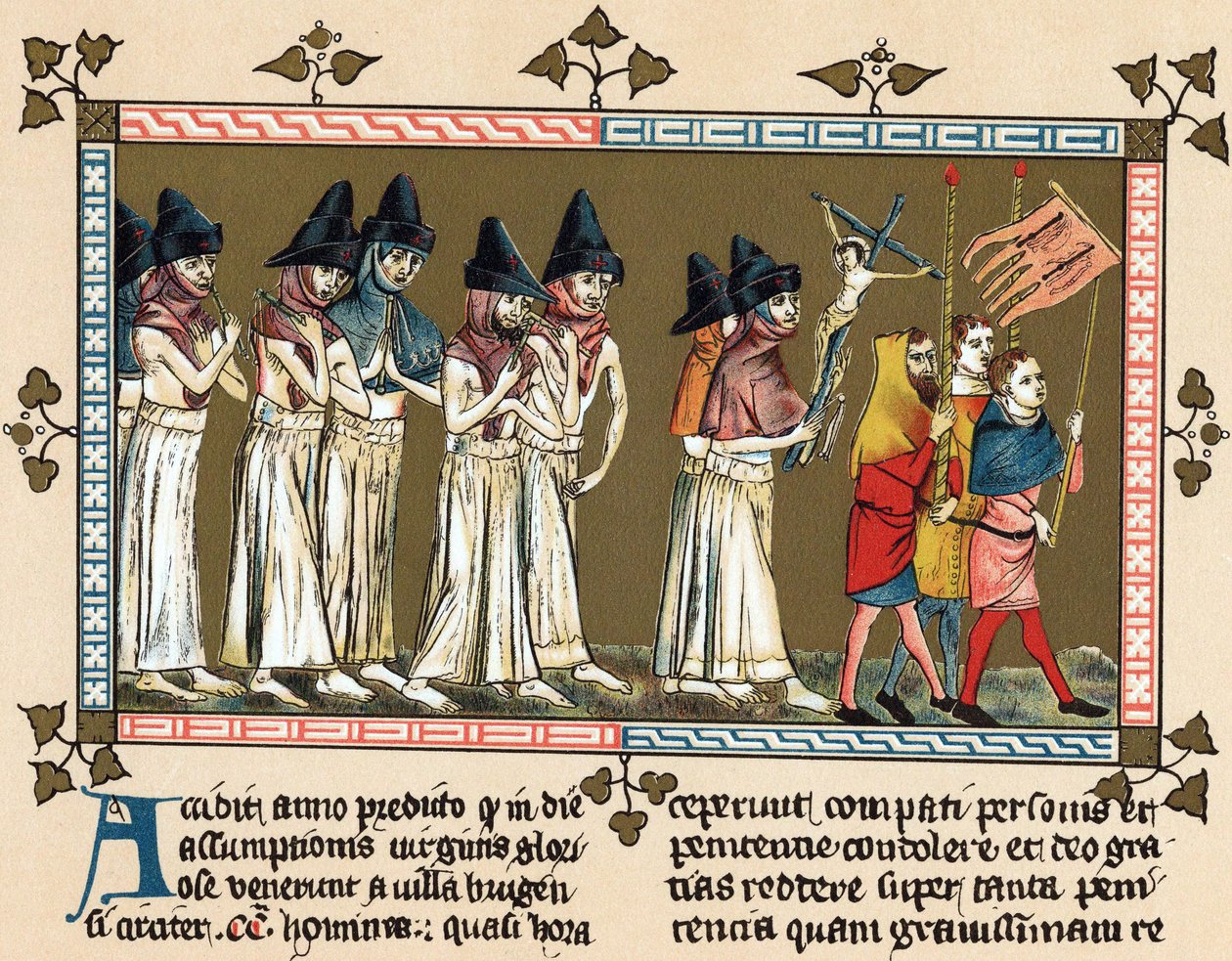 Geißler oder Brüder des Kreuzes in Doornik im Jahr 1349 (Lithografie) von Gilles Le Muisit