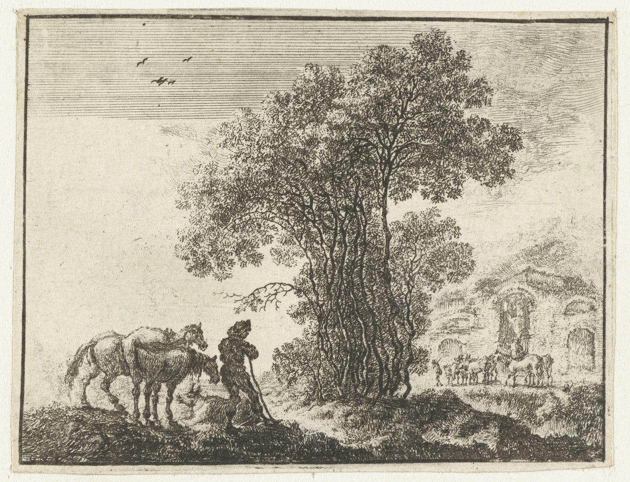 Landschaft mit einem Bauern und zwei Pferden von Gilles Neyts