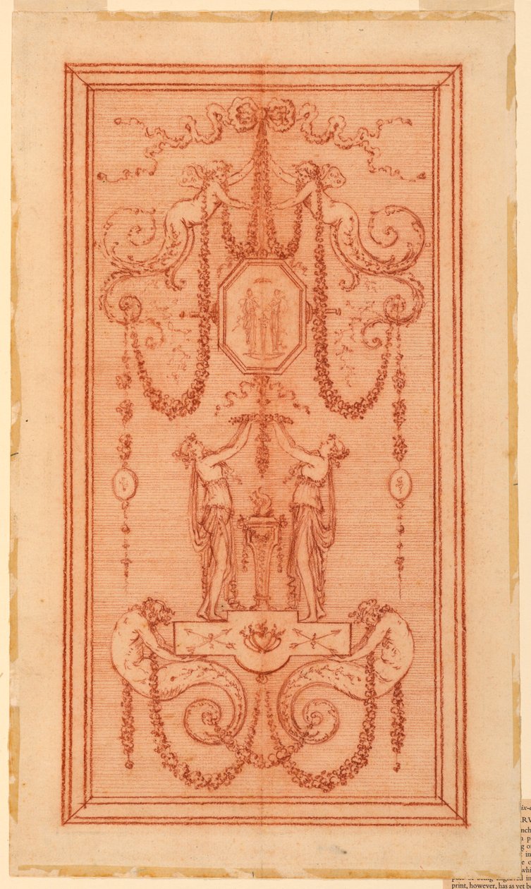Entwurf für ein dekoratives Paneel (mit Nymphen und Girlanden) von Gilles Paul Cauvet