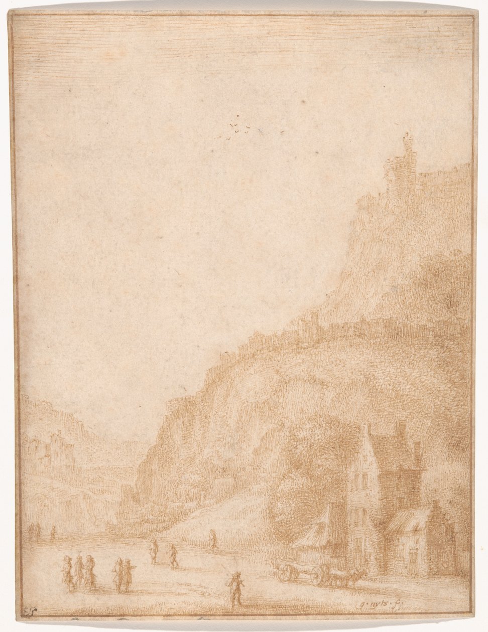 Landschaft mit Figuren und Pferden im Vordergrund von Gillis Neyts