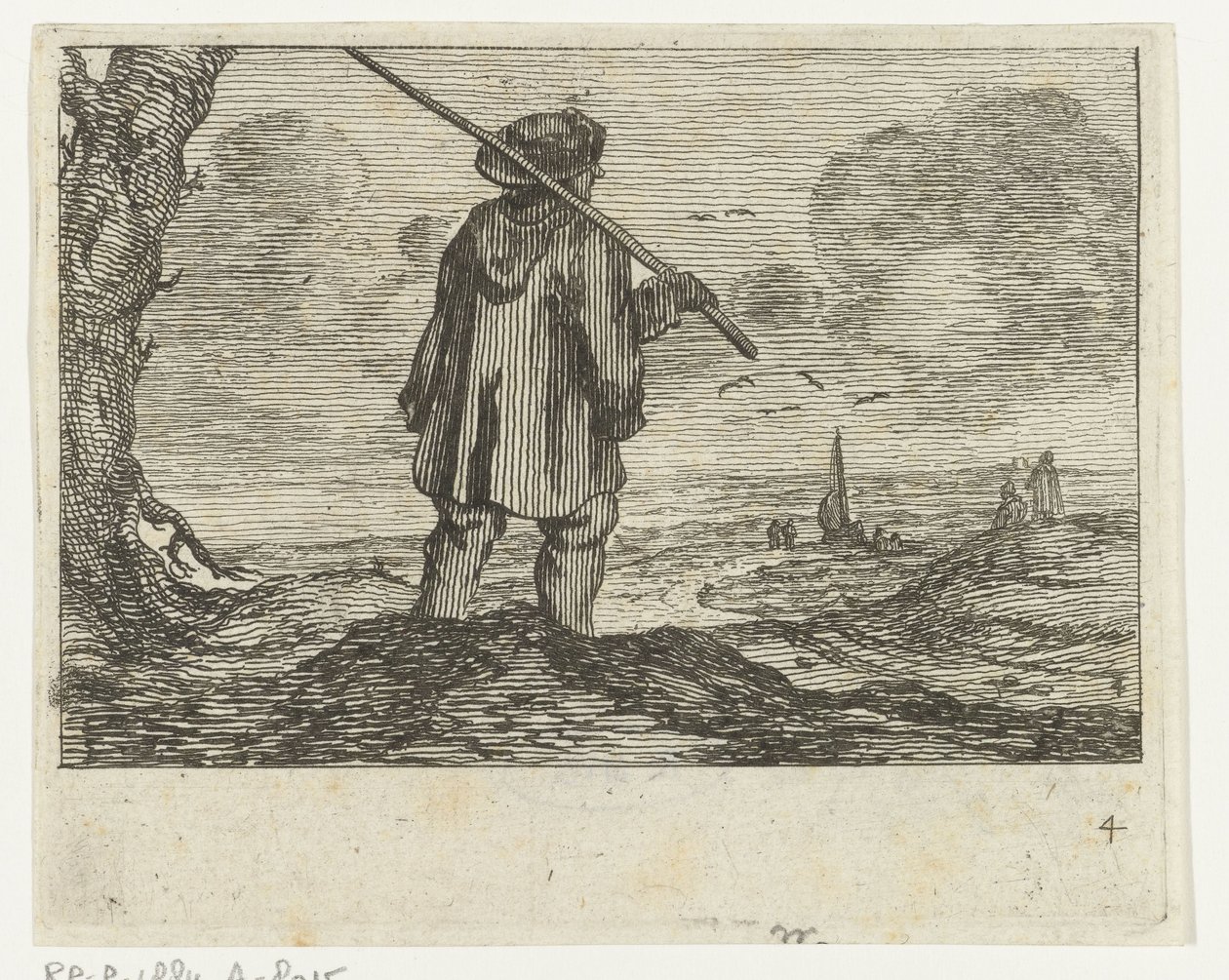 Dünenlandschaft mit einem Mann, mit Stab auf der Schulter von Gillis van Scheyndel (I)
