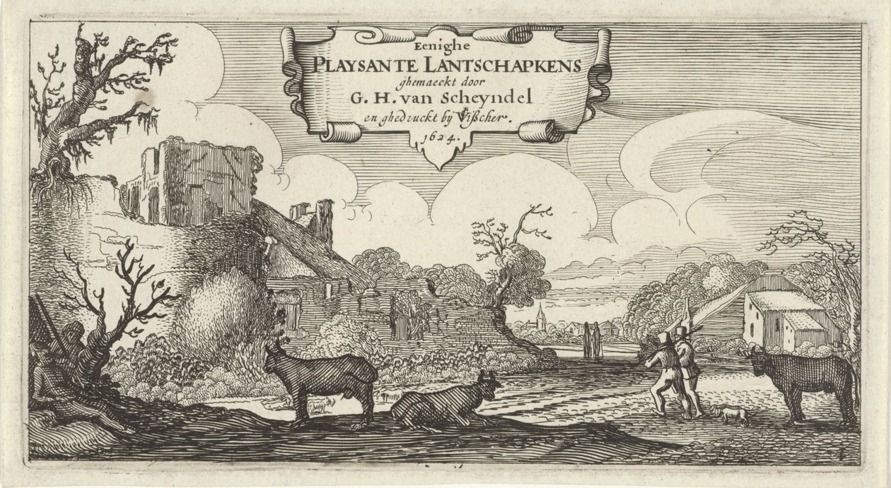 Titelblatt von zwölf Landschaften mit Figuren von Gillis van Scheyndel (I)