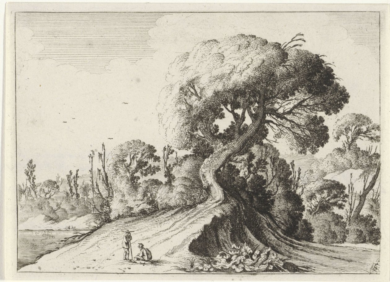 Zwei Männer vor einem großen Baum von Gillis van Scheyndel (I)