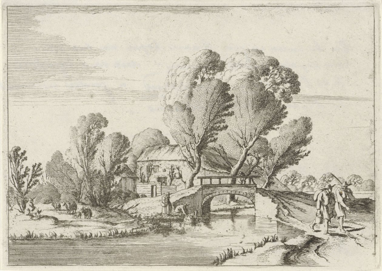 Zwei Spaziergänger an einem Kanal von Gillis van Scheyndel (I)