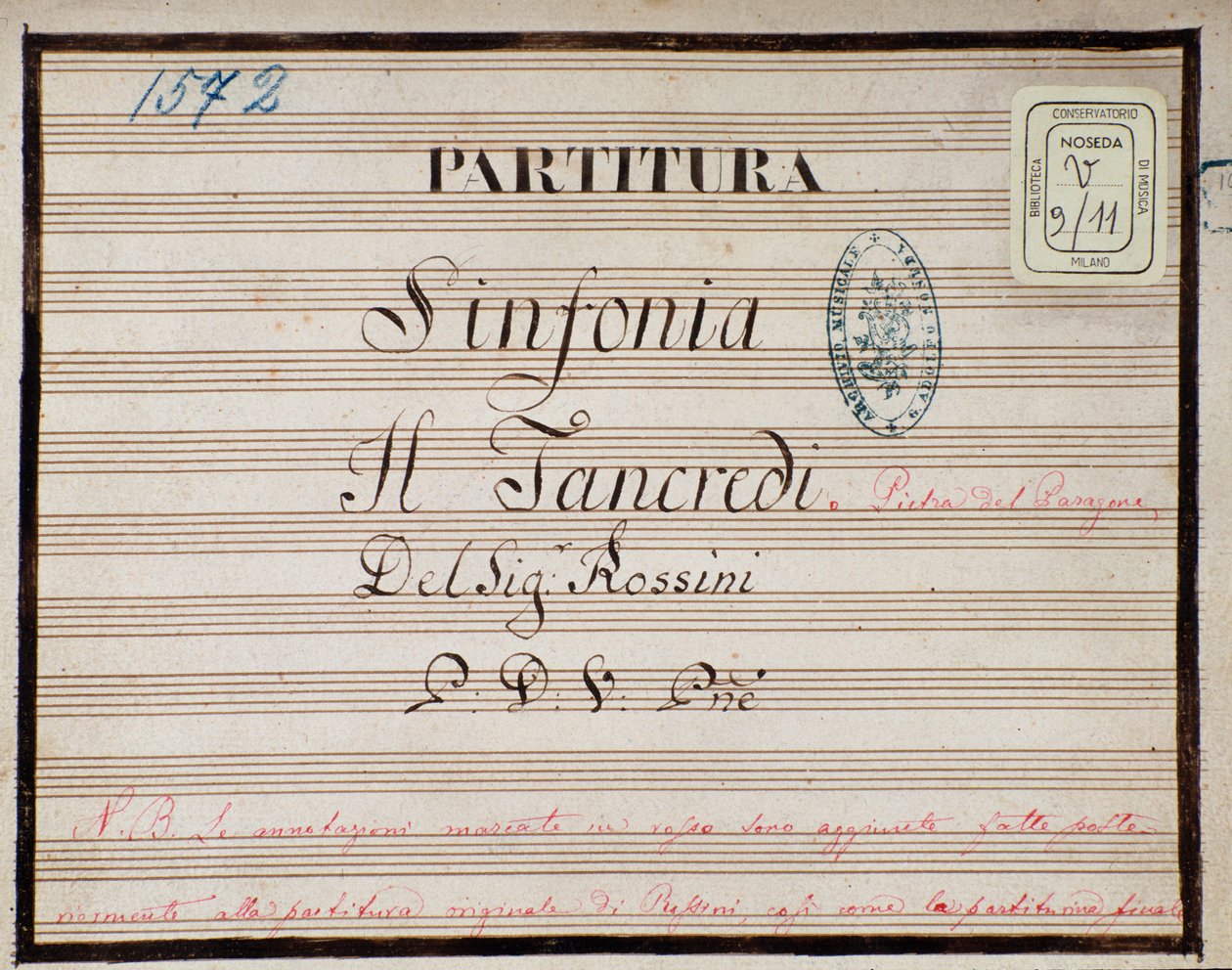 Notenblatt für die reduzierte Symphonie für Klavier von Tancredi, Oper von Gioacchino Rossini von Gioachino Rossini