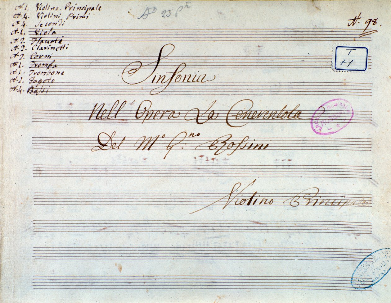 Titelseite der Partitur für Violine zur Symphonie in Aschenputtel, oder Güte triumphiert von Gioacchino Rossini von Gioachino Rossini