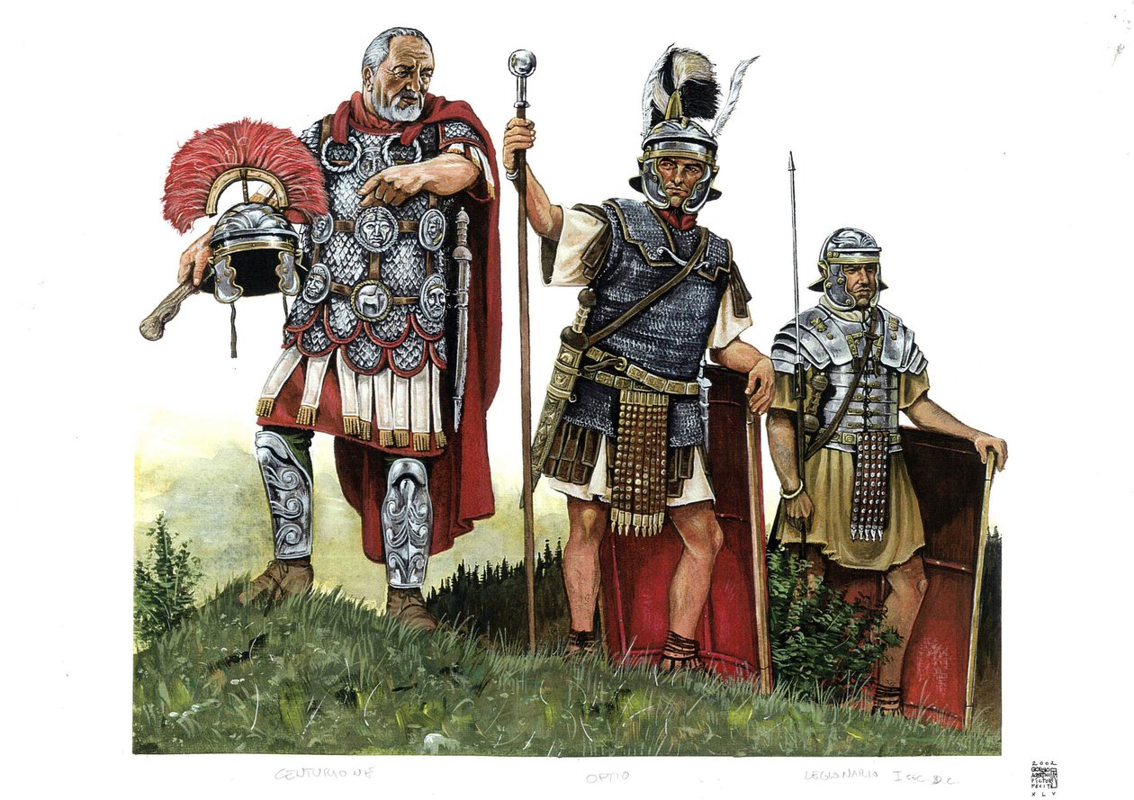 Antikes Rom: ein Zenturio, Optio und ein Legionär. 2. Jahrhundert von Giorgio Albertini