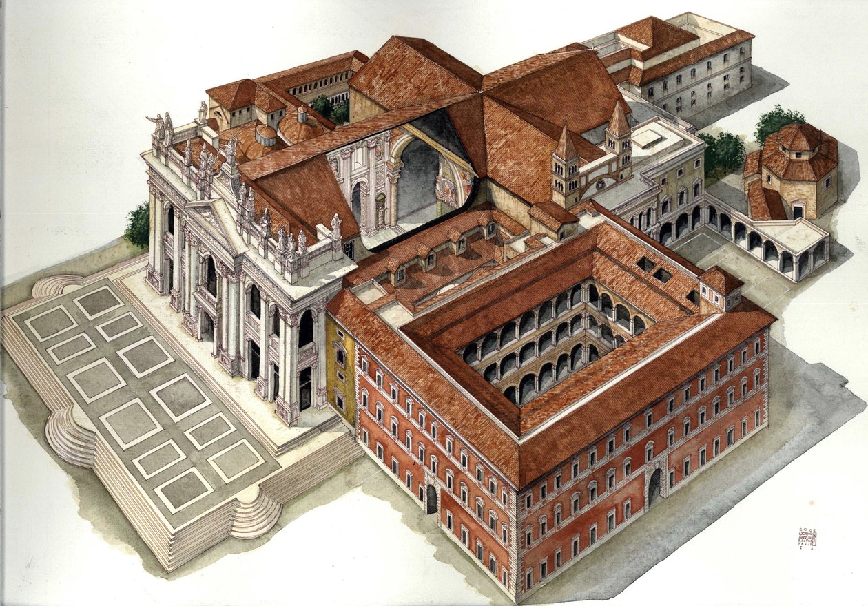Barockarchitektur: Rekonstruktion der Basilika St. Johannes im Lateran, Rom Illustration von Giorgio Albertini von Giorgio Albertini