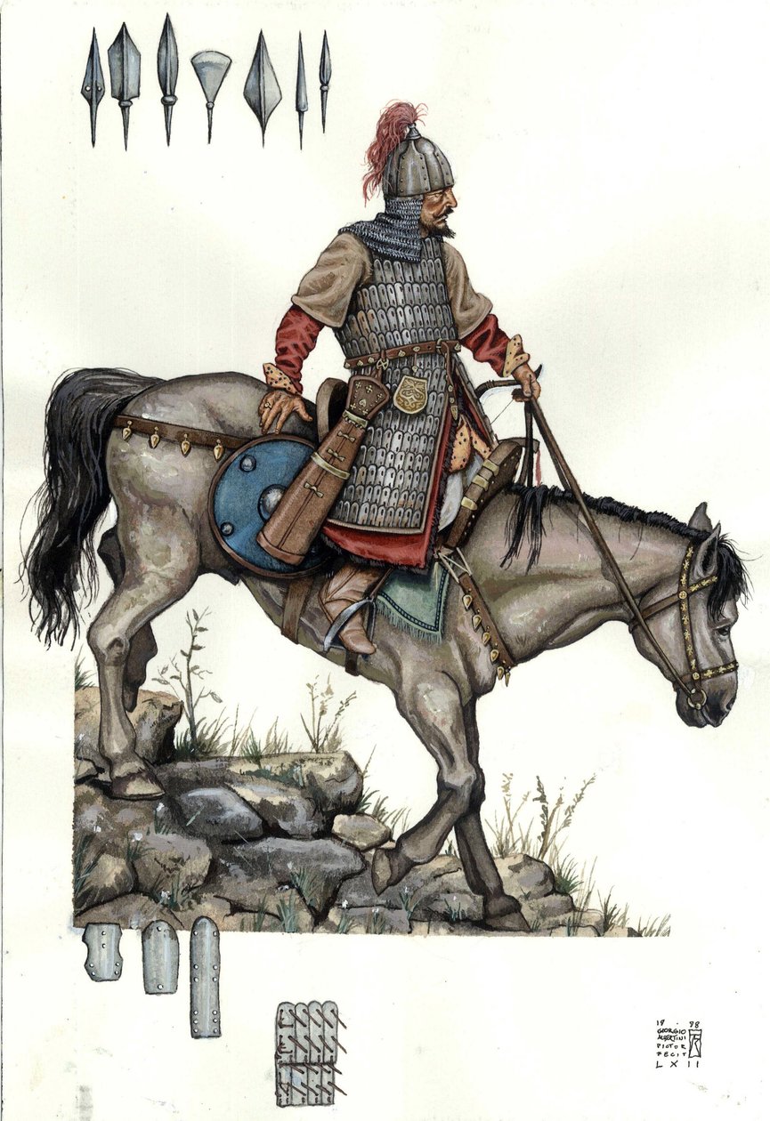 Mittelalter: Soldat der ungarischen schweren Kavallerie. 9. Jahrhundert von Giorgio Albertini