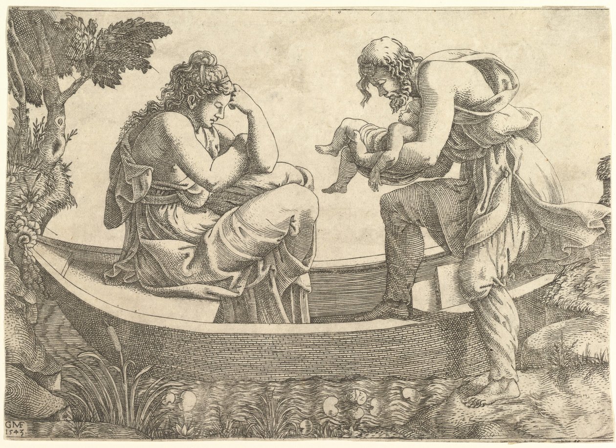 Danae und der Säugling Perseus, der von Acrisius ins Meer geworfen wird, 1543 von Giorgio Ghisi