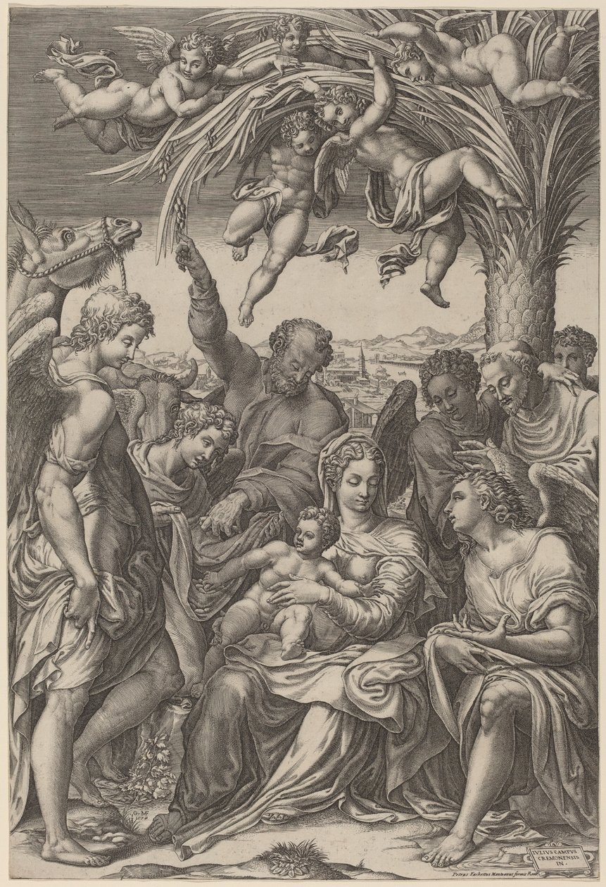 Die Rast auf der Flucht nach Ägypten von Giorgio Ghisi after Giulio Campi