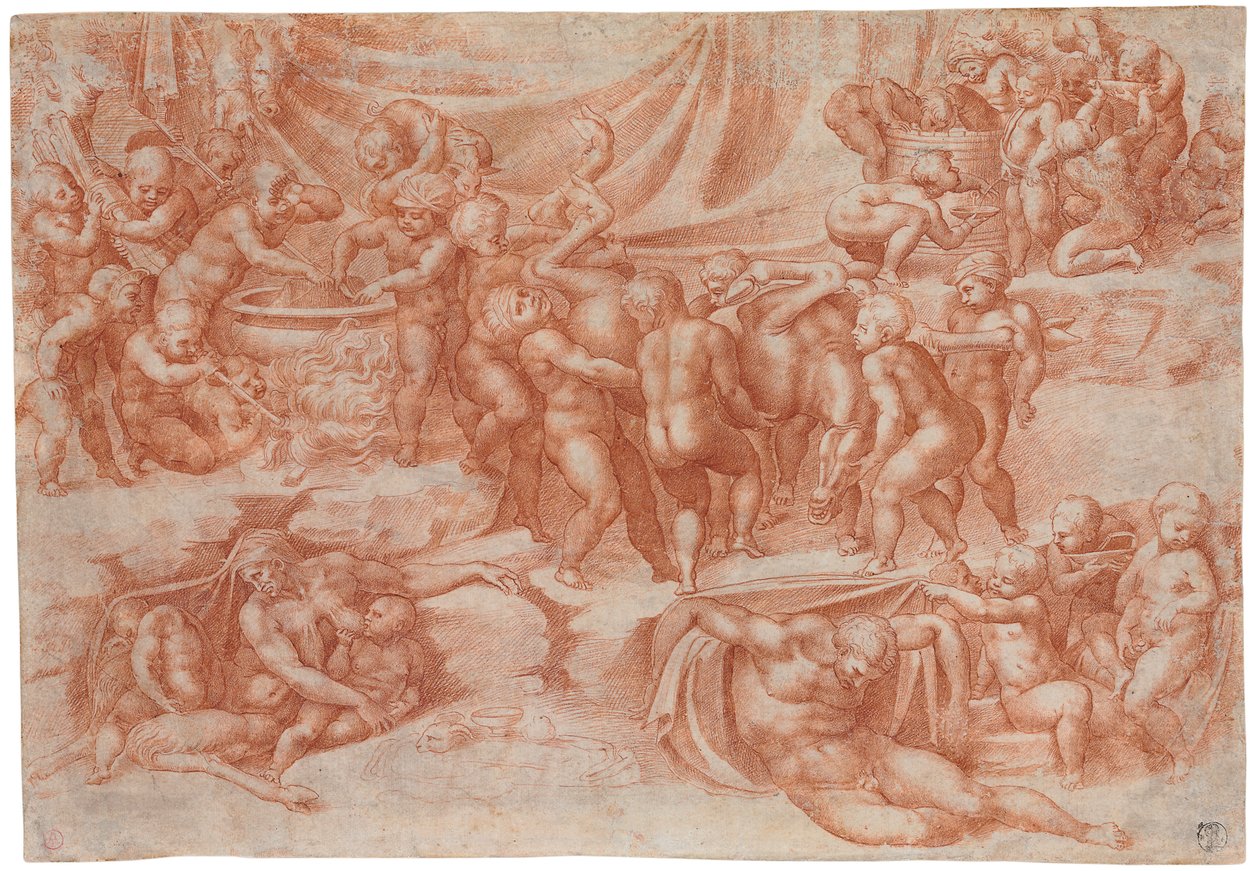 Ein Bacchanal der Kinder, nach Michelangelo von Giorgio Giulio Clovio