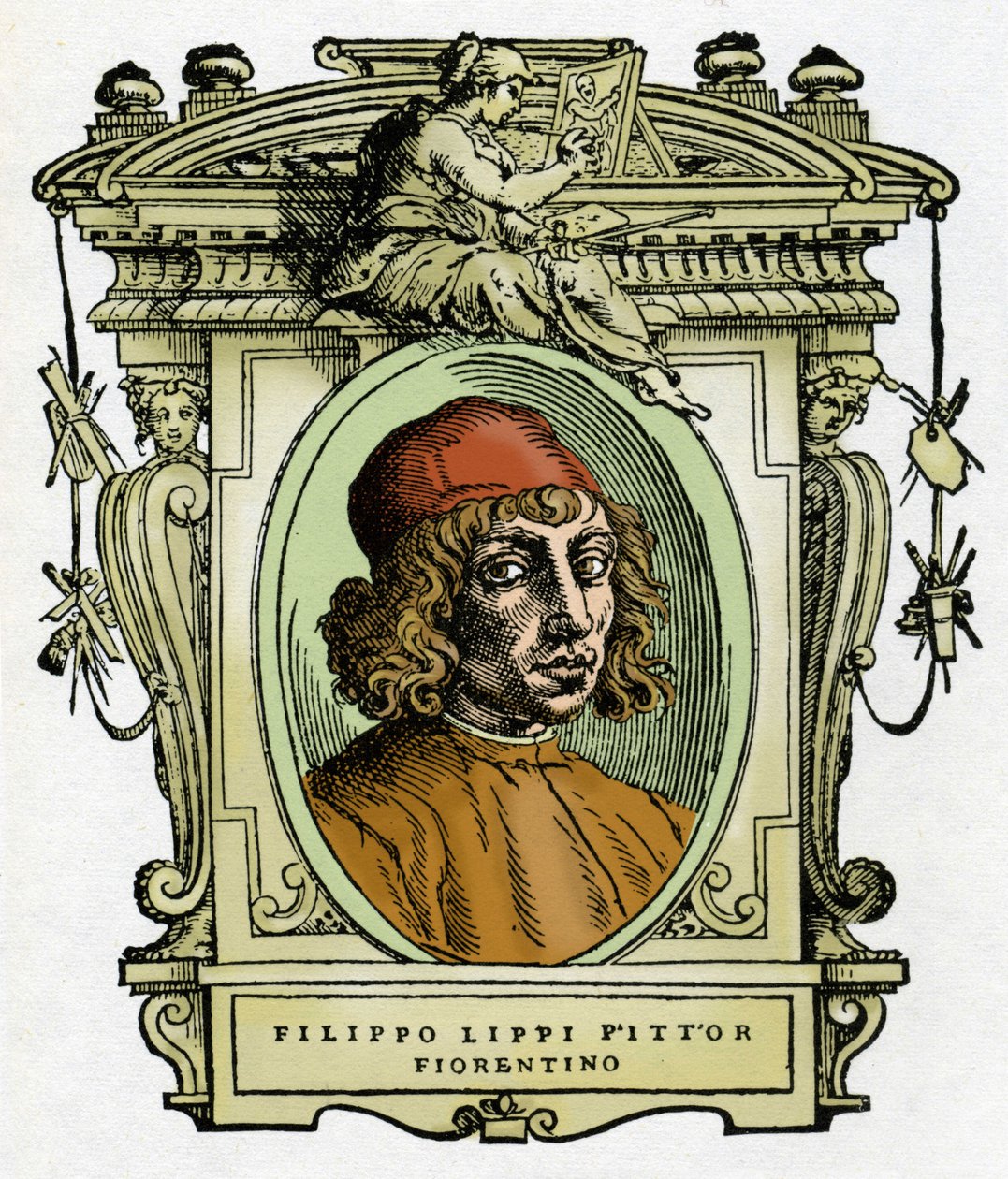 Porträt von Filippo Lippi (1406-1469) Florentiner Maler. Xylographie aus „The life of painters“ von Giorgio Vasari von Giorgio Vasari