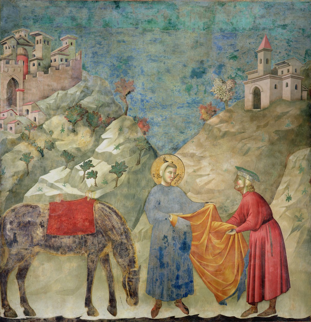 St. Franziskus gibt einem Fremden seinen Mantel, 1296-97 von Giotto di Bondone
