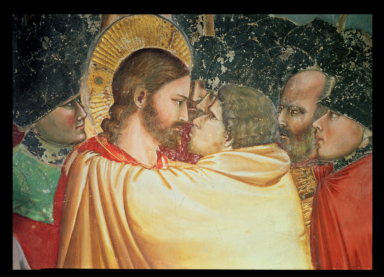 Der Verrat Christi, (Detail) des Kusses, ca. 1305 von Giotto di Bondone