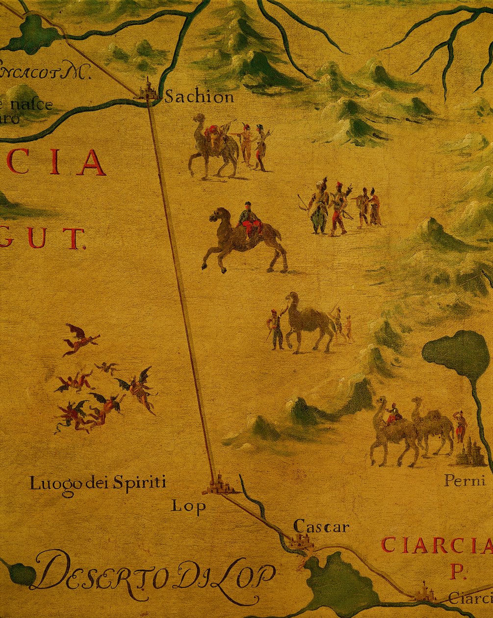 Wüste von Lop und Heimat der Geister und Gespenster, wie von Marco Polo durchquert von Giovan Battista Ramusio