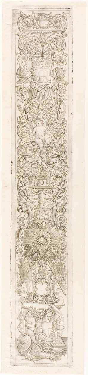 Triton, von einem Kind geritten, Tafel eins von zwölf Ornamenttafeln von Giovan Pietro Birago