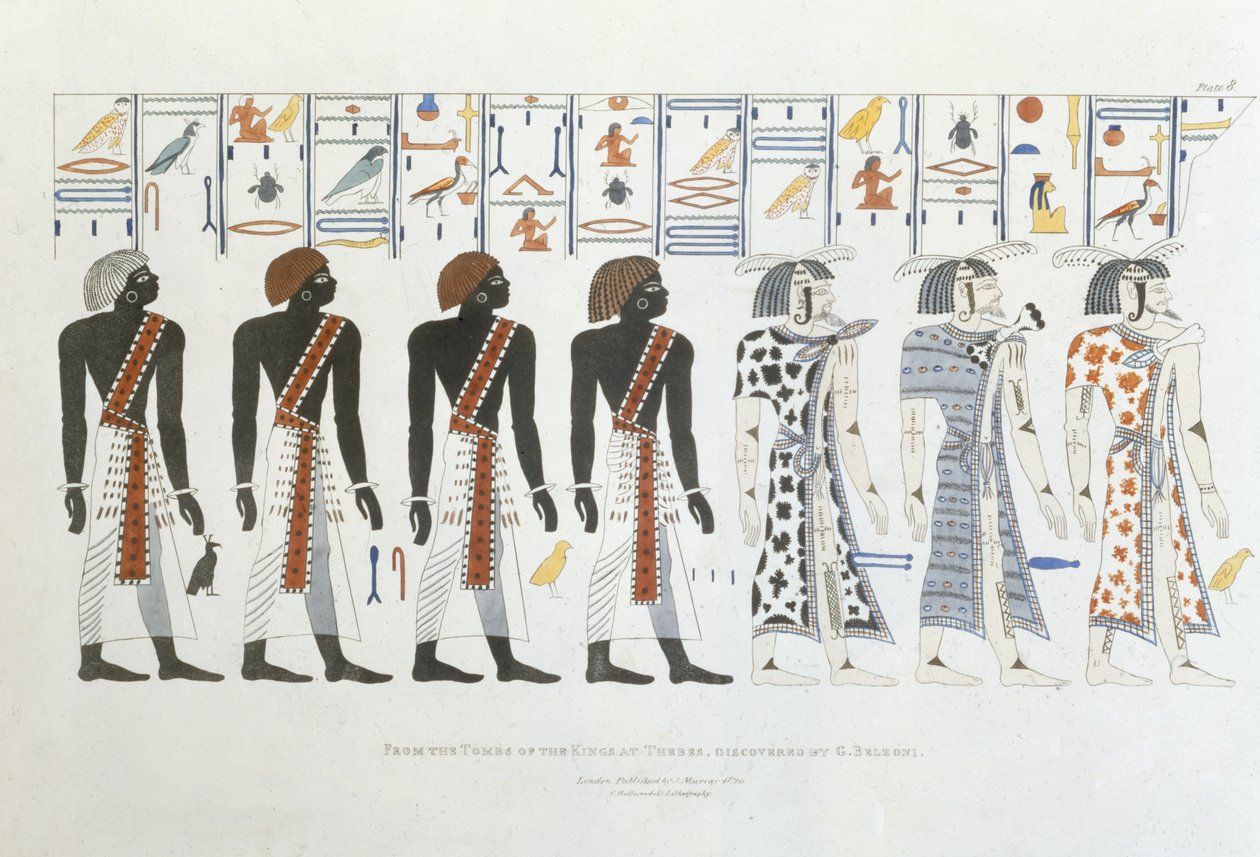 Illustrationen von Hieroglyphen aus den Königsgräbern in Theben, entdeckt von G. Belzoni, Platte 8 aus Plates Illustrative of the Researches in Egypt and Nubia, graviert von Charles Hullmandel von Giovanni Battista Belzoni