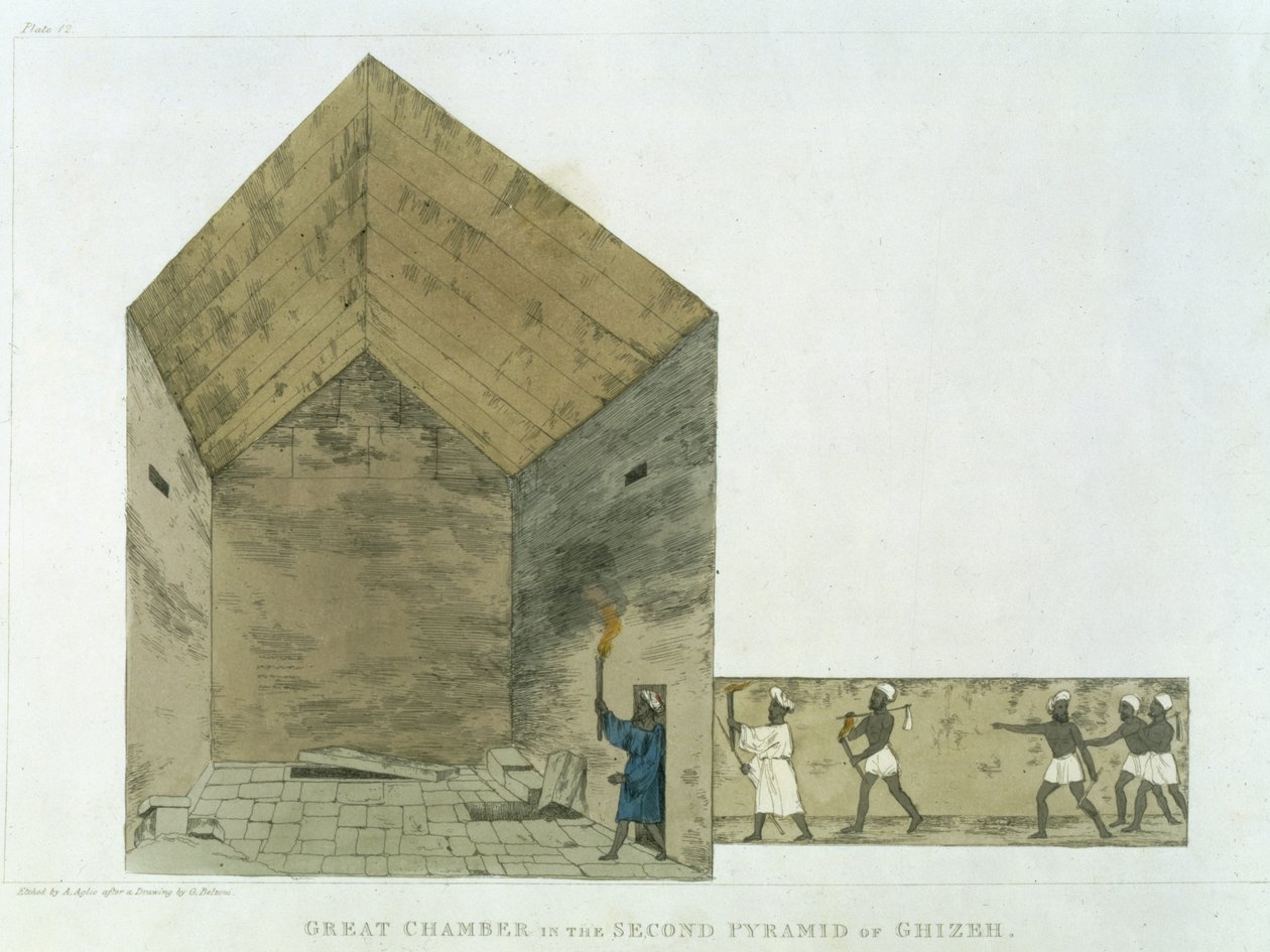Die große Kammer in der zweiten Pyramide von Gizeh, entdeckt von Giovanni Belzoni, Tafel 12 aus 