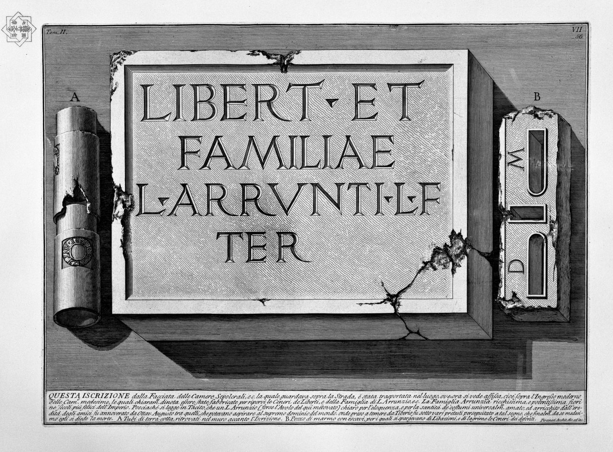 Inschrift im Grab der Familie L. Arrunzio von Giovanni-Battista Piranesi