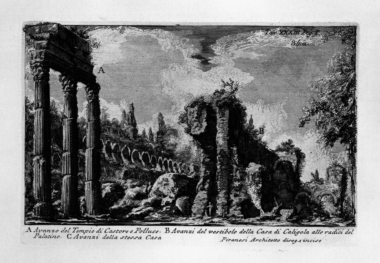 Tempel der Castor und Pollux, Rom von Giovanni Battista Piranesi
