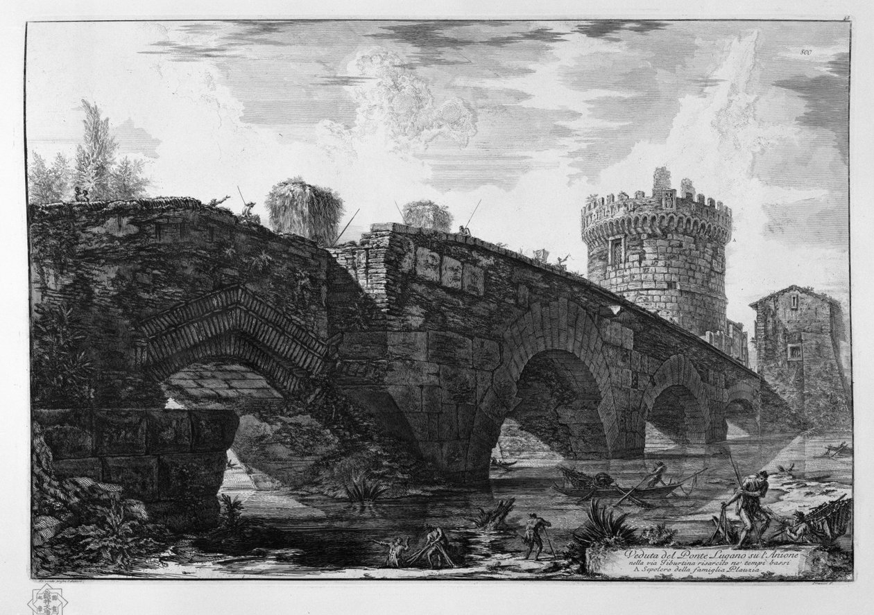 Ansicht der Brücke Lugano an der Aniene auf der Via Tiburtina, restauriert in späteren Zeiten von Giovanni Battista Piranesi
