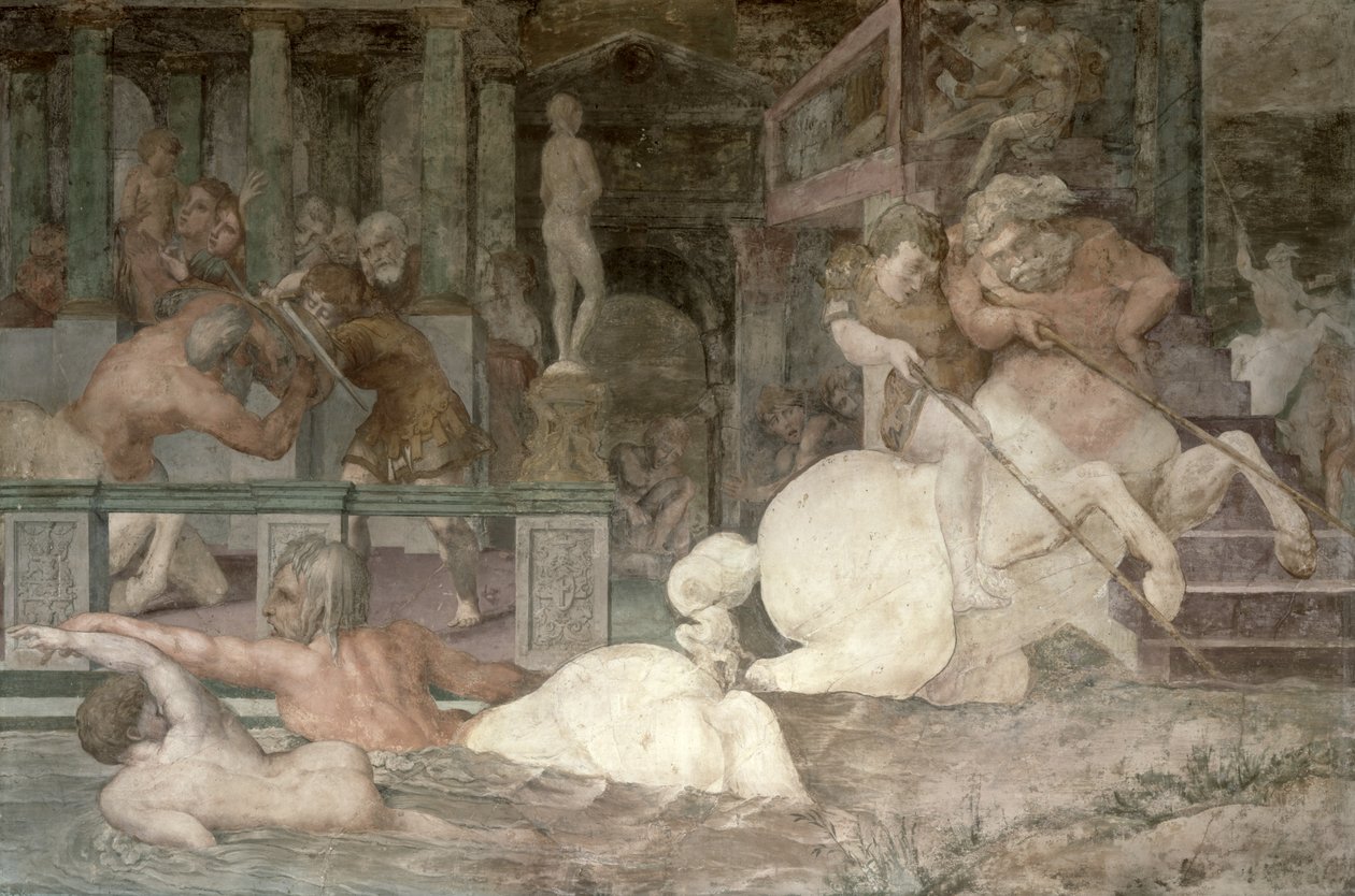 Die Erziehung des Achilles, Detail des Dekorationsschemas in der Galerie von Franz I., 1530-40 von Giovanni Battista Rosso Fiorentino