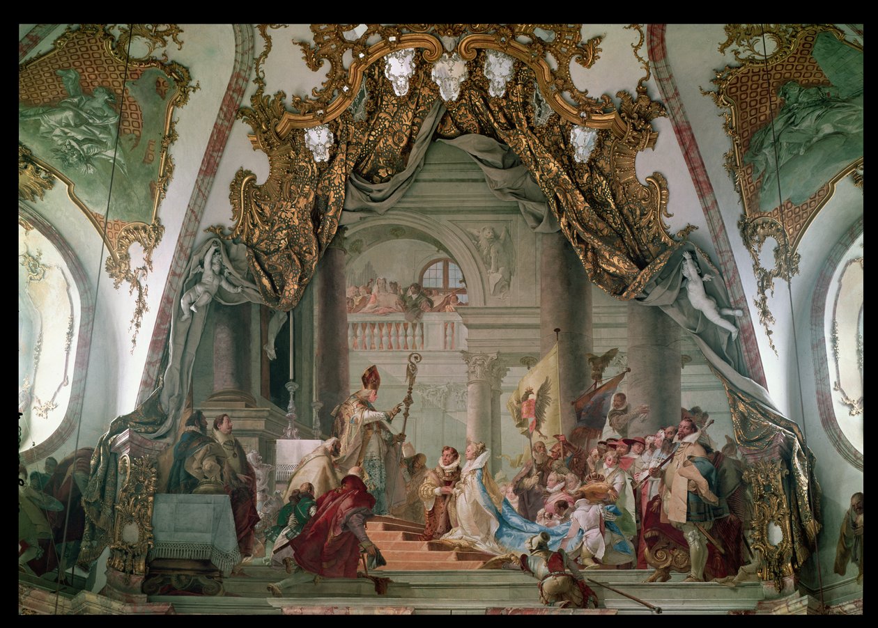Hochzeit von Friedrich I. (ca. 1123-90) Barbarossa und Beatrice I. (1145-84) von Burgund im Jahr 1156 von Giovanni Battista Tiepolo