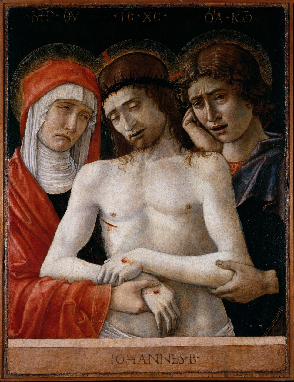 Der tote Christus, unterstützt von der Madonna und St. Johannes von Giovanni Bellini