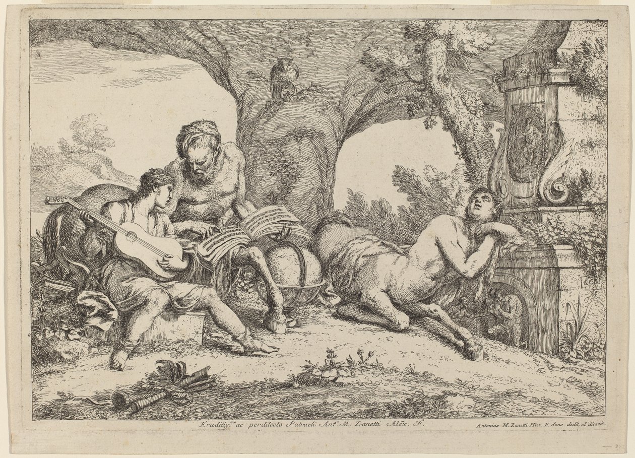 Chiron unterrichtet Achilles in Musik, 1758 von Giovanni Benedetto Castiglione