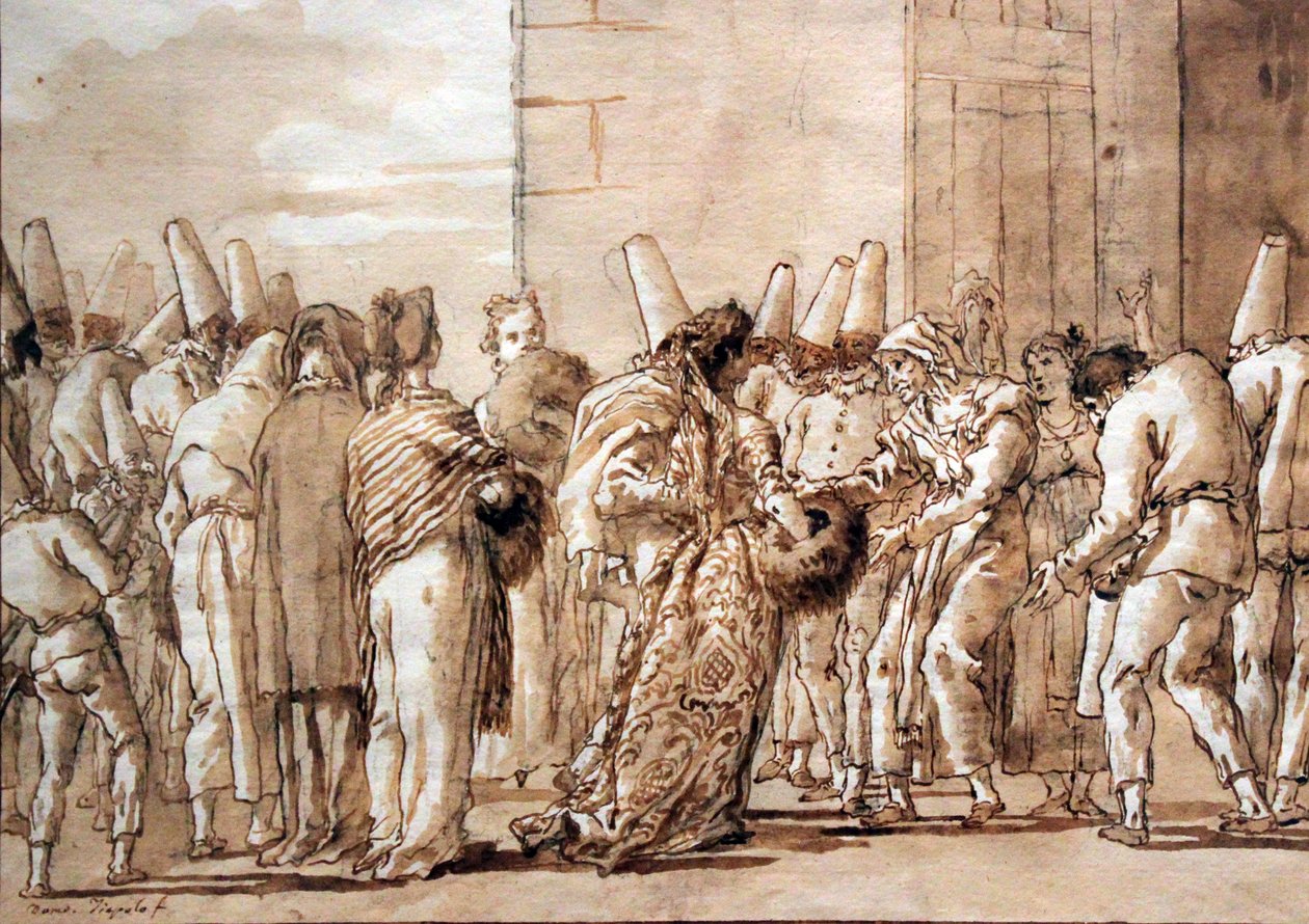 Pulcinellas Vater führt seine Braut nach Hause von Giovanni Domenico Tiepolo