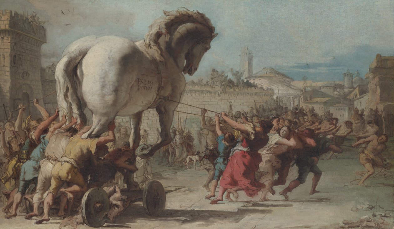 Die Prozession des Trojanischen Pferdes in Troja von Giovanni Domenico Tiepolo