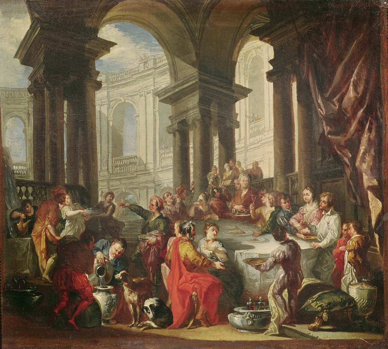 Ein Fest in einer runden Säulenhalle des ionischen Ordens, ca. 1720-25 von Giovanni Paolo Pannini