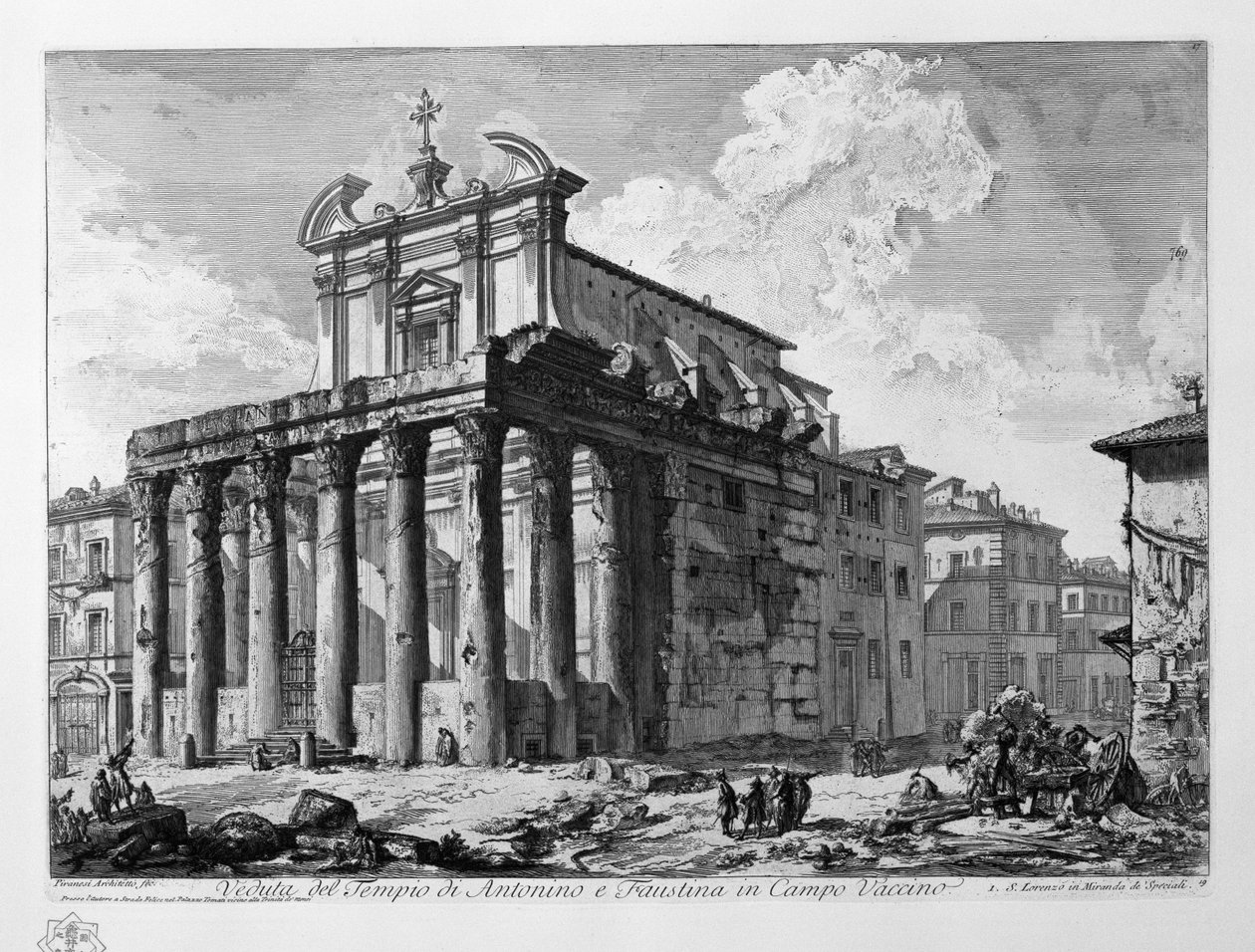 Ansicht des Tempels von Antoninus und Faustina im Campo Vaccino von Giovanni Battista Piranesi