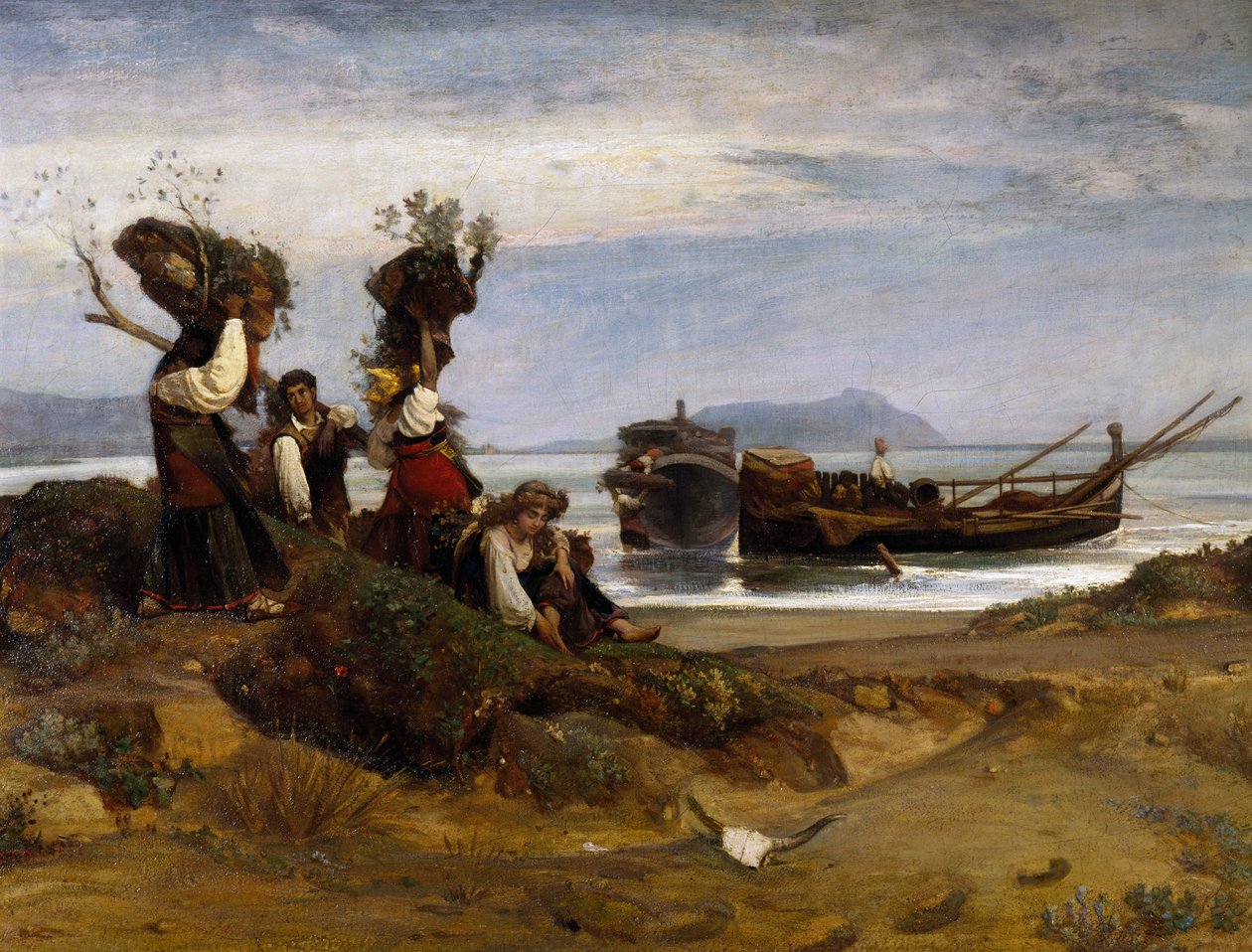 Frauen beim Holzladen im Hafen von Anzio von Giovanni Costa