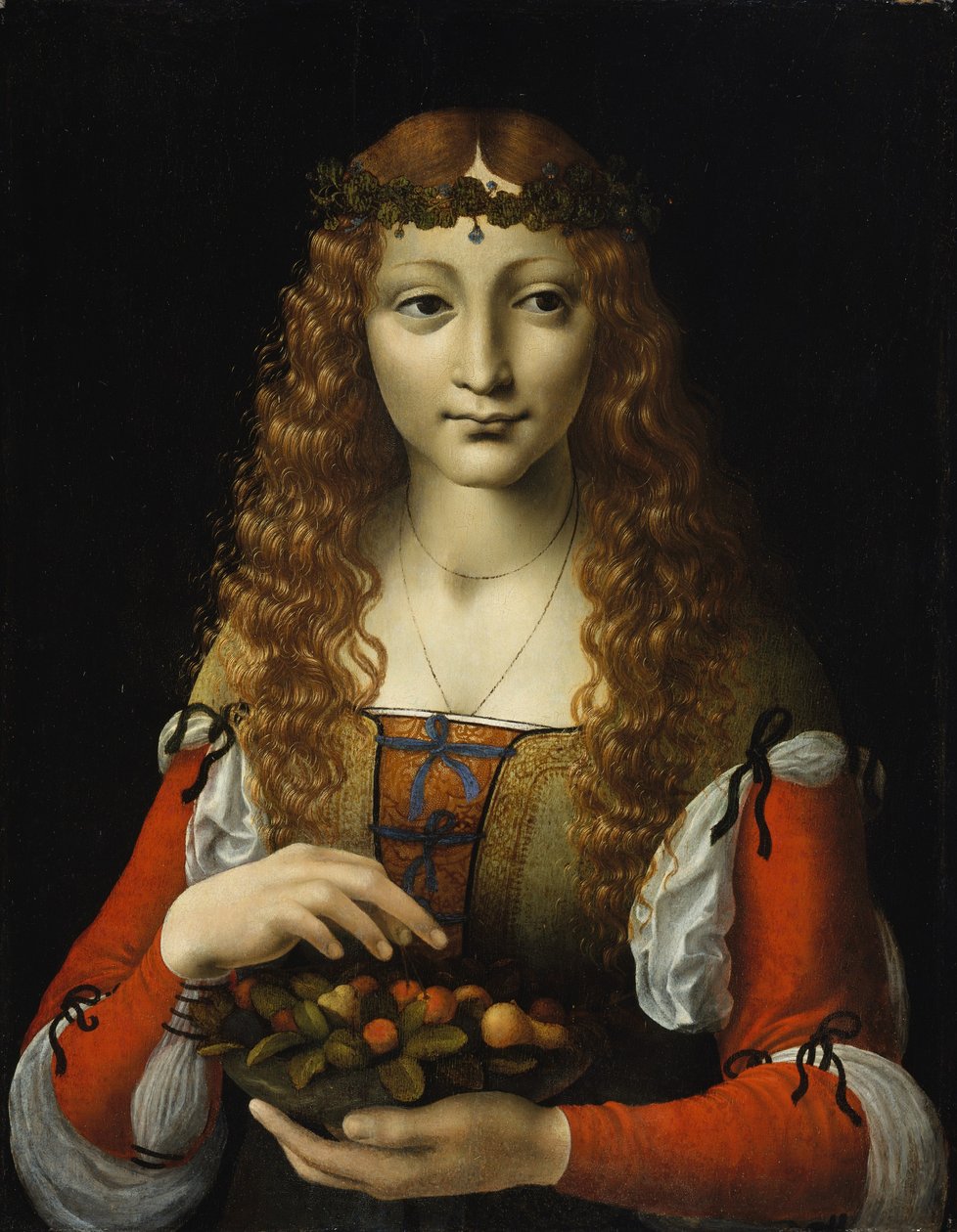 Mädchen mit Kirschen, ca. 1491-95 von Giovanni Ambrogio de (attr. to) Predis